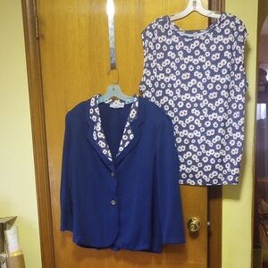 Pablo Collection Blue Polyester Jacket Set w/ Red & White Flowers, Size 22WP